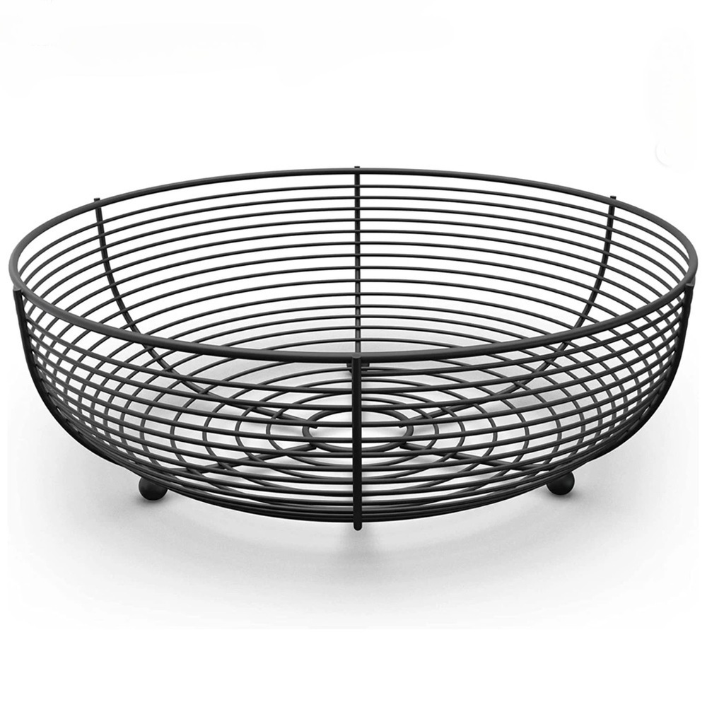 Modern Cottage Matte Black Iron Centerpiece Tabletop Basket Round Like New